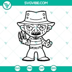 Chibi Freddy Krueger and horror characters in SVG format for Halloween. Unique and cute Halloween design.