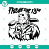 Friday the 13th SVG featuring Jason Voorhees, horror, and Halloween elements. Perfect for spooky projects.