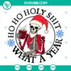 Humorous Christmas skeleton Santa Claus graphic in SVG format for holidays.
