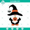 Halloween gnome holding pumpkin SVG design with scary elements, perfect for spooky-themed projects.