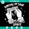 Grinch rolling "Christmas Spirits" design in SVG, DXF, EPS, and PNG files for holiday crafting projects.