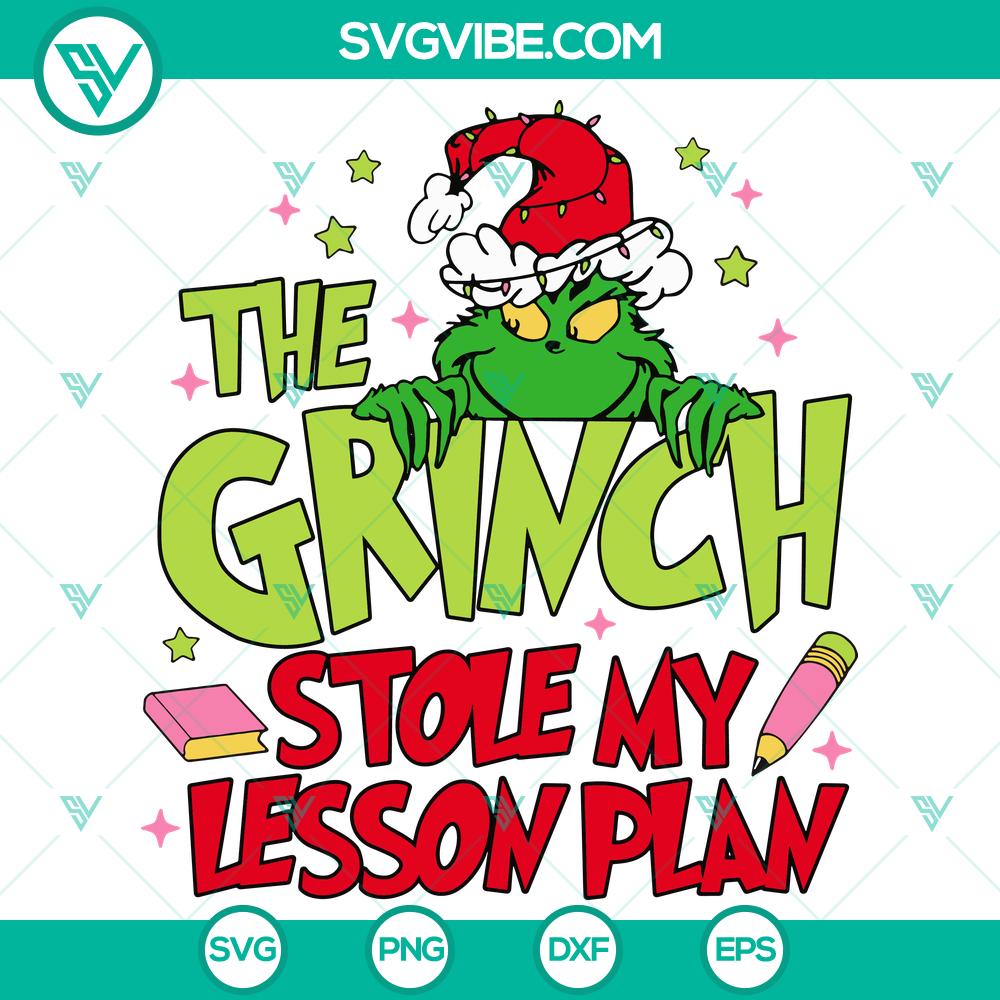 grinch-stole-my-lesson-plan-grinch-teacher-svg.jpg Grinch Teacher SVG design featuring "Grinch Stole My Lesson Plan" text, perfect for Christmas-themed classroom projects.