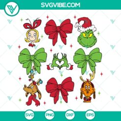 Grinchmas Coquette Bow Christmas SVG | Cute Grinch Holiday Cut Files