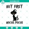 Halloween-themed SVG featuring black cat with "Hocus Pocus" text, horror, Halloween, and scary elements. Perfect for spooky crafts.