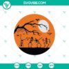 Spooky Halloween dancing skeletons silhouette with blood moon background, horror and scary design SVG.