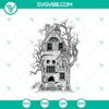 Spooky Halloween Haunted House SVG ideal for Halloween-themed crafting projects, featuring a scary, haunted house design.