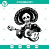 Spooky Halloween skeleton playing guitar SVG design, perfect for horror-themed projects. Traditional Halloween scary SVG element.