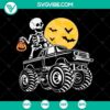 Spooky Halloween skeleton riding monster truck SVG, perfect for horror-themed Halloween crafts.