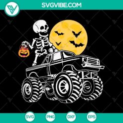 Halloween Skeleton Riding Monster Truck SVG, Horror SVG, Halloween SVG, Halloween Scary SVG