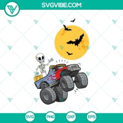 Halloween skeleton riding monster truck SVG, featuring horror and scary Halloween elements, ideal for crafting projects. 🎃👻🦴🚚 #SVG #Halloween