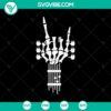 Spooky hand skeleton holding a guitar in SVG format for Halloween themed designs, scary Halloween decor, Oct 31 celebrations.