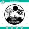 Happy Halloween horror theme SVG design with "Happy Halloween" text in a circle. Perfect for Halloween projects.