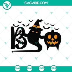 Halloween-themed SVG with bat, pumpkin, and "Boo" text for crafting projects.
