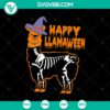 Happy Llamaween SVG with Llama in Halloween costume, perfect for festive crafts and decorations.