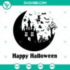 Spooky Halloween-themed SVG design featuring Halloweentown scene with a crescent moon. Great for festive crafting projects.