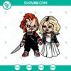Chucky and Bride horror movie themed SVG design with a couple's silhouette. Great for Halloween crafts and projects.