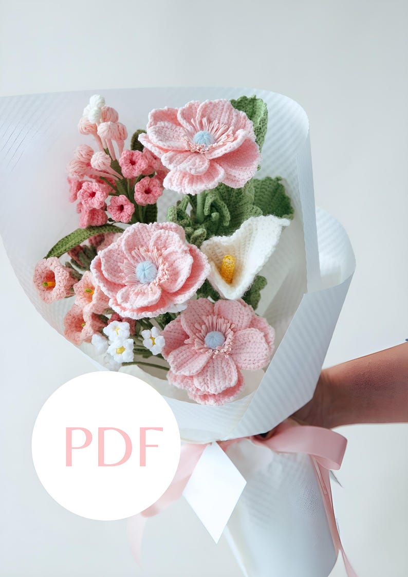 il_794xN.6635502781_hhgu Pink Anemone "The Bride" Bouquet PDF pattern for crafts and DIY wedding projects.
