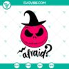 Jack Skellington wearing a witch hat SVG file for Halloween, Nightmare Before Christmas themed digital design.