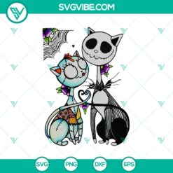 Jack and Sally Halloween cat SVG featuring a spooky black cat design, perfect for Halloween crafts and decorations.