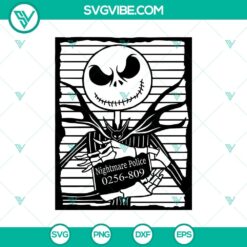 Rebellious Jack Skellington mugshot SVG design, Nightmare Police theme with a Jack Nightmare Before Christmas SVG element.