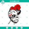Jason Voorhees mask and flower SVG design for Halloween. Horror mask and Happy Halloween themed vector graphic.