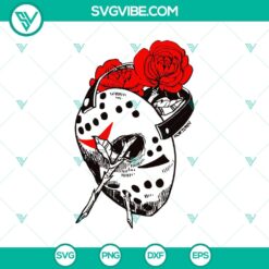 Jason Voorhees mask and flower SVG design for Halloween. Horror mask and Happy Halloween themed vector graphic.
