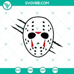 Jason Voorhees horror mask SVG design for Happy Halloween celebration. Great for holiday crafting and spooky projects.