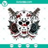 Jason Voorhees mask with floral and knife SVG design, Horror Characters SVG perfect for Halloween crafting.
