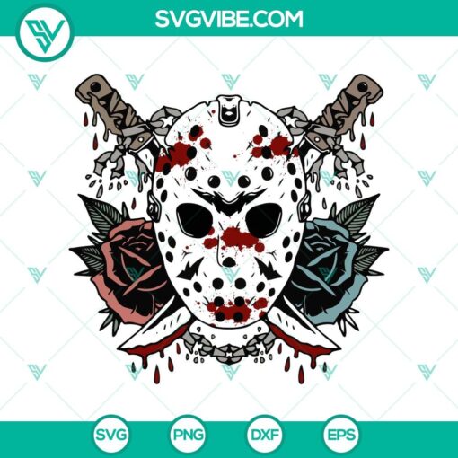 jason voorhees mask with floral and knife svg horror characters svg halloween svg