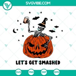 Smasked SVG with Pumpkin Jack-O-Lantern and Skeleton Witch Halloween design. Ideal for seasonal crafting projects.