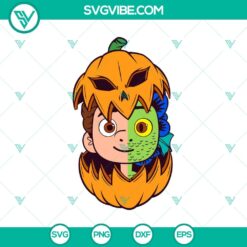 Luca Inside Pumpkin SVG design, Luca Halloween SVG with Happy Halloween text, perfect for spooky season decorations.