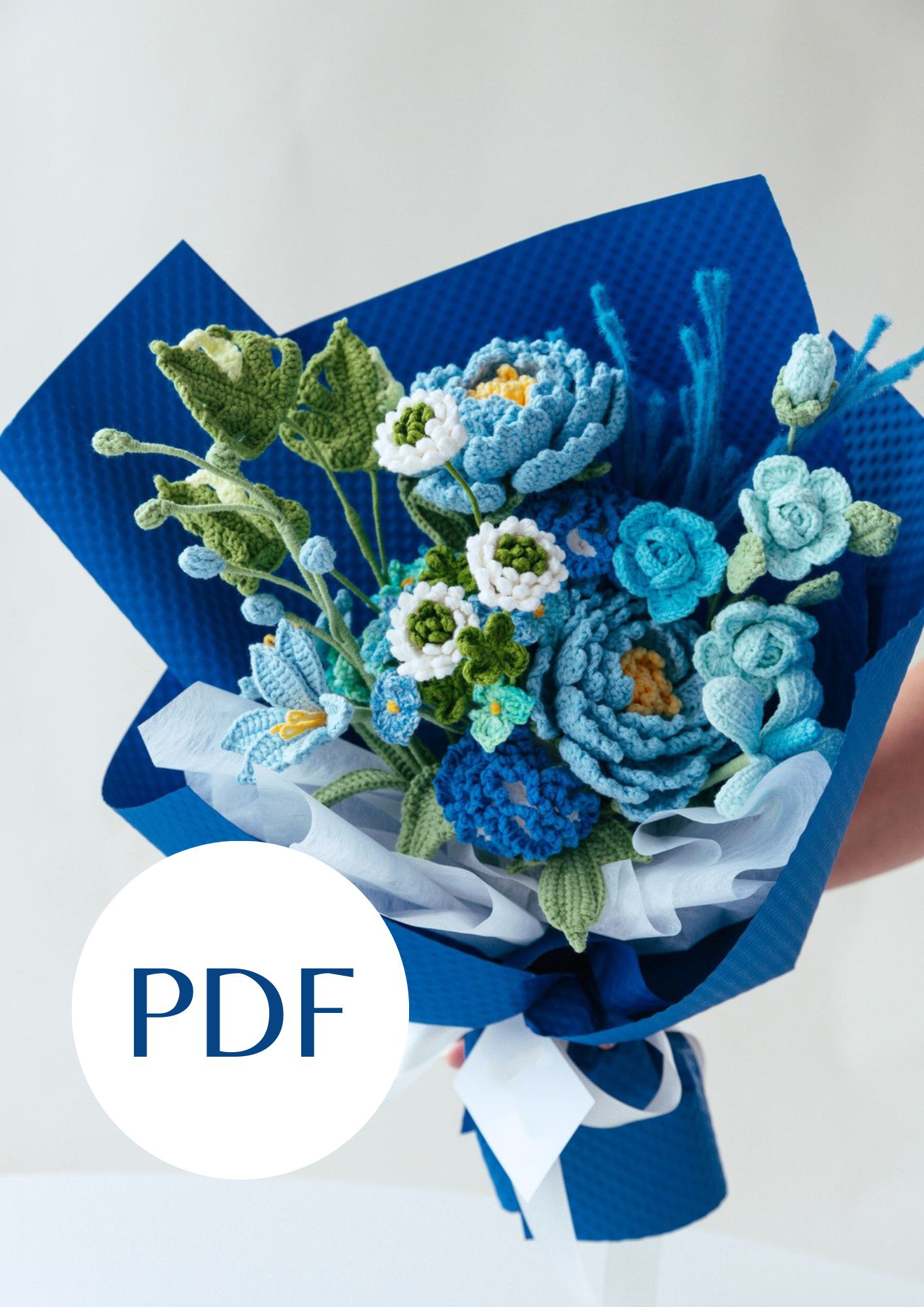 Blue Peony and Carnation Bouquet Kit – with PDF pattern.pdf - Blue Peony and Carnation Bouquet PDF pattern with floral embroidery designs for crafting and sewing projects.