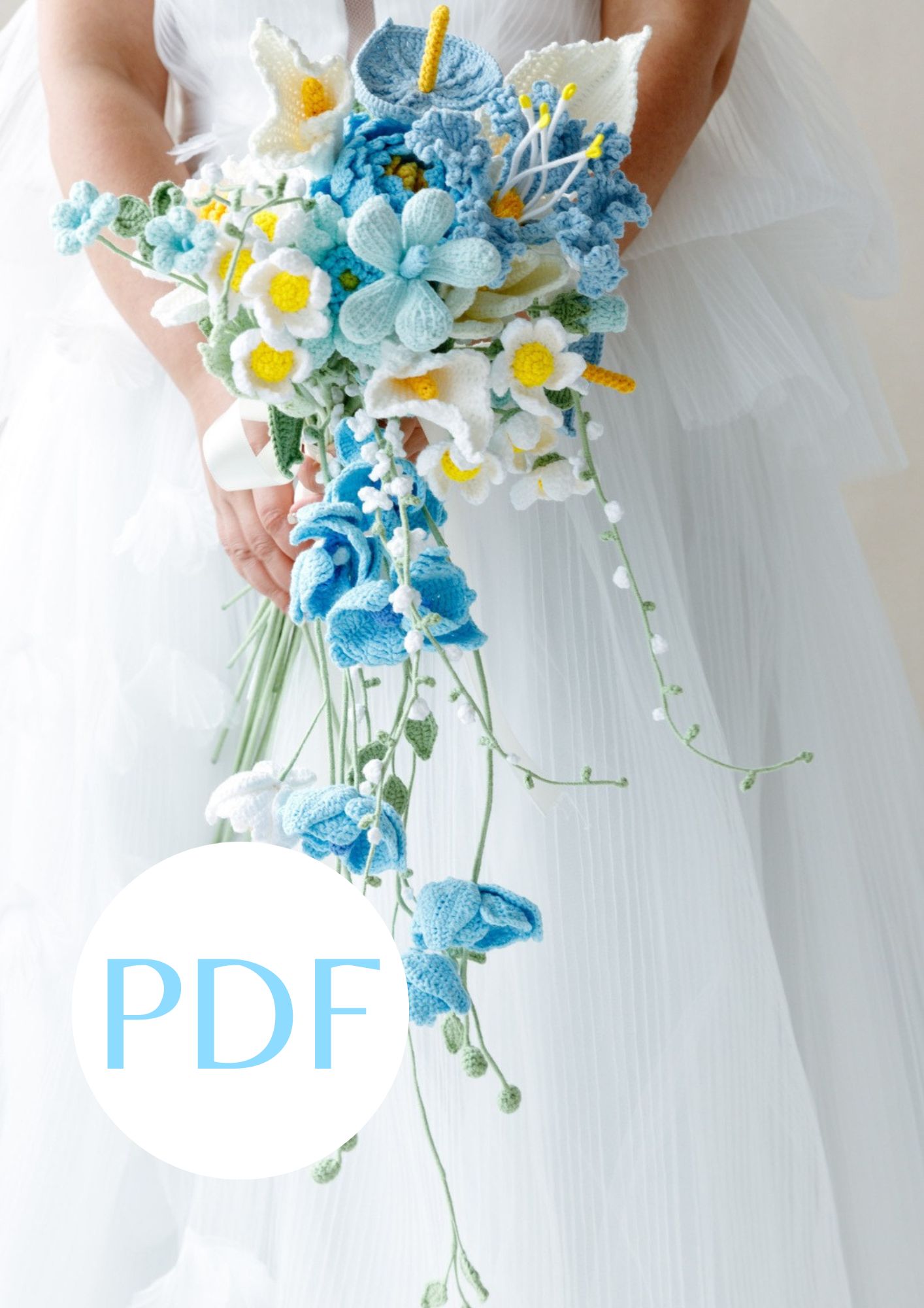 main Light blue wedding bouquet PDF pattern for DIY brides, floral crafting, and wedding planning.