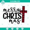 Buffalo plaid Merry Christmas SVG with cross design for holiday crafting projects.
