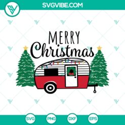 Merry Christmas Camping Car SVG, Christmas Tree And Wreath SVG, Camper Christmas SVG