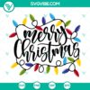 Christmas lights and festive lettering in Merry Christmas SVG design. Perfect for holiday crafting projects.