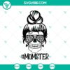Messy Bun Momster Skull Halloween SVG design for mom, spooky and trendy crafters.