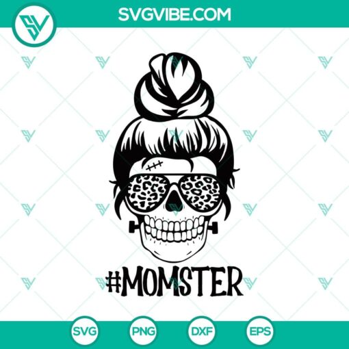 messy bun momster svg momster skull svg halloween svg