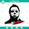 Gory Michael Myers SVG featuring blood-dripping knife, ideal for Halloween projects and horror-themed designs.