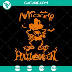 Mickey Halloween SVG with Skeleton design, perfect for Disney Halloween crafts and decorations, spooky and fun.