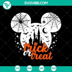 Mickey Trick Or Treat SVG with Disney Mickey Head and Walt Disney Halloween theme, perfect for Halloween crafts and decor.