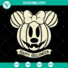 Minnie Mouse pumpkin SVG ideal for Disney Halloween celebrations, featuring a cheerful Happy Halloween design. Great for DIY crafts.