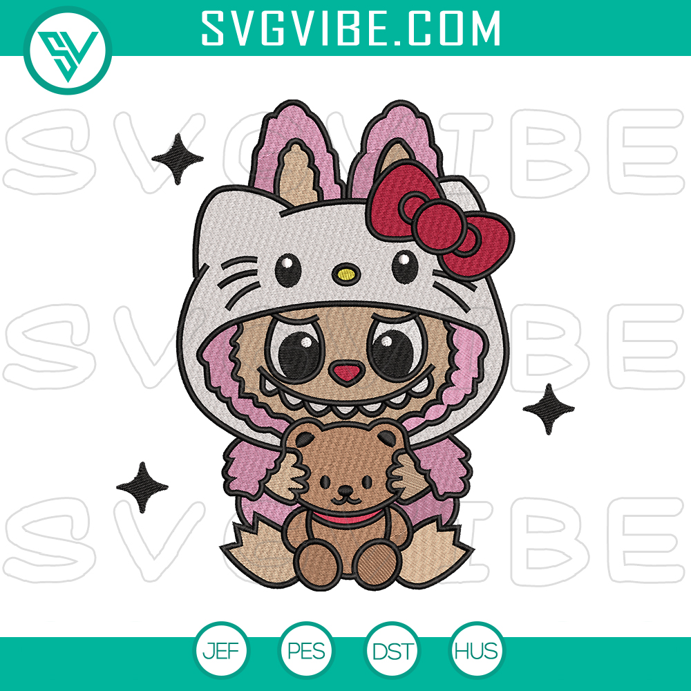 mk Labubu x Hello Kitty cute cartoon embroidery design in multiple sizes: 4x4, 5x7, 6x10, 8x8 - ideal for crafting projects.