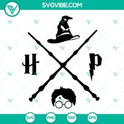 Harry Potter SVG Bundle featuring Hogwarts wizard hat, wand, lightning bolt, and forehead scar - Instant Download.