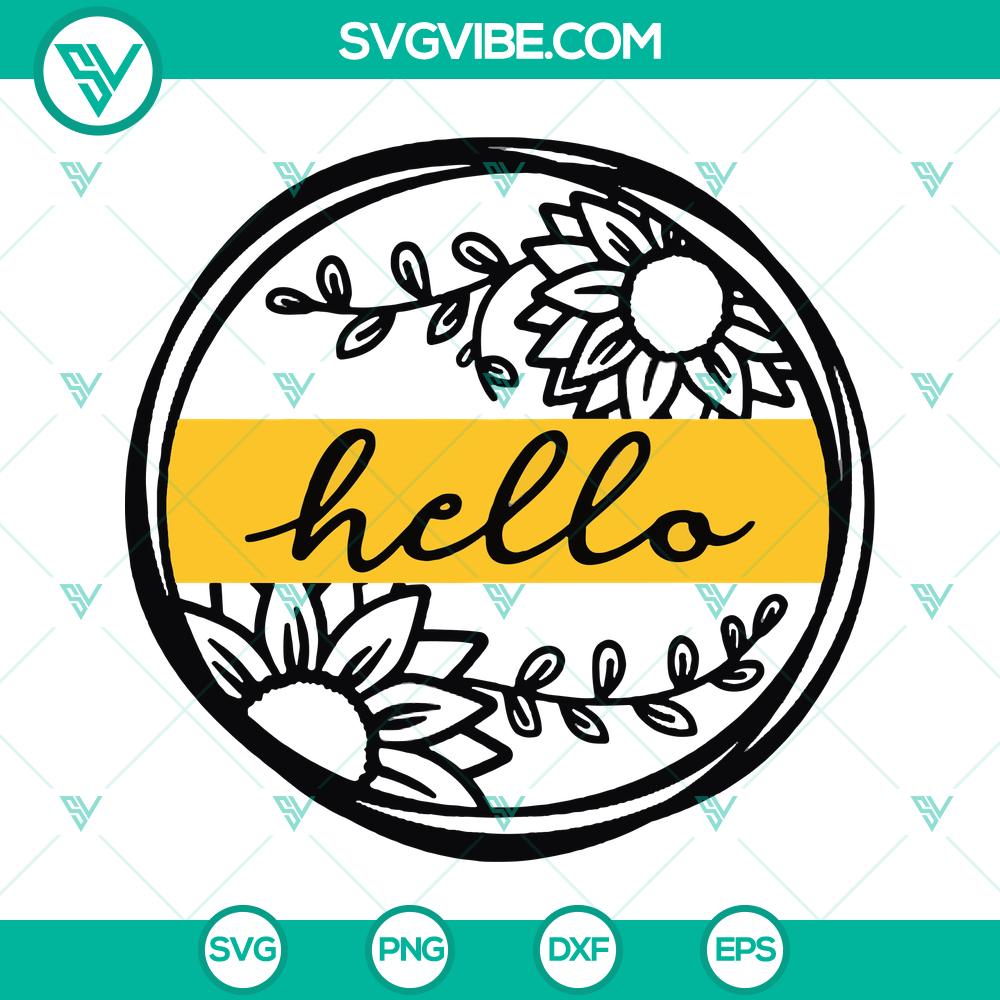 mockup-131755167.jpg Hello Sunflowers SVG for Welcome Round Sign cut files featuring Fall Farmhouse design, ideal for autumn decor projects.