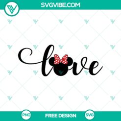 Minnie Love SVG Cut File featuring a romantic Disney design. Download for free! Ideal for Disney fans and crafting projects.