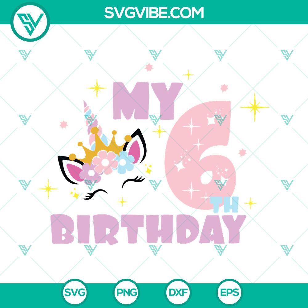 mockup-150640106.jpg 6th birthday unicorn girl SVG design with rainbow horn shirt for Cricut crafting.