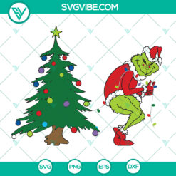 Grinch Stealing Christmas Tree SVG | Funny Santa Grinch Decor Gift
