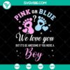 Funny gender reveal SVG with pink and blue theme, perfect for boy or girl, gender-neutral designs. Instant download.