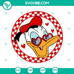 Disney Donald Duck Valentine’s Day design with checkered background in SVG, DXF, EPS, and PNG formats for crafting.